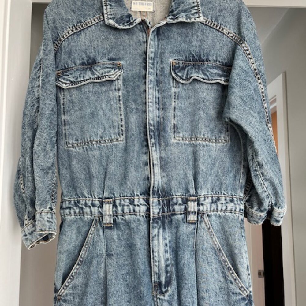Free People We The Free Sammie Denim Coverall Jumpsuit Size M - Picture 5 of 9